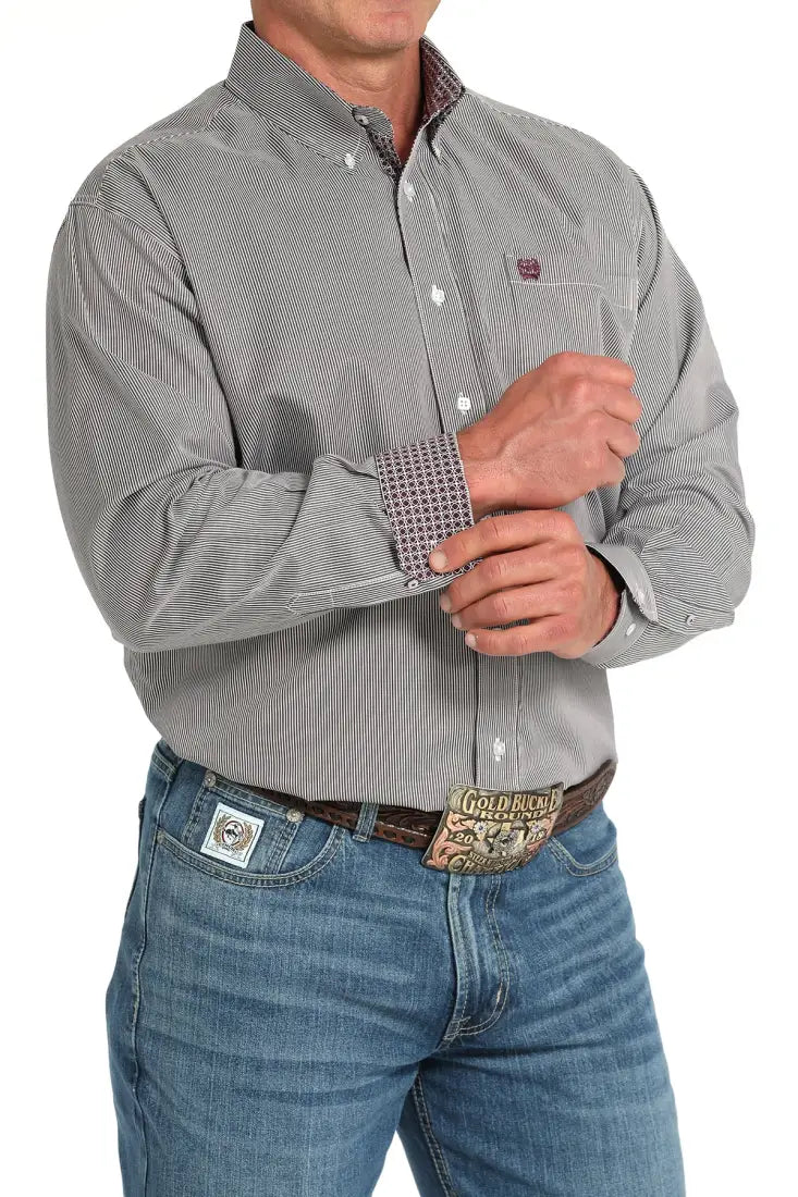 Cinch Men’s Tencel Mulberry & Olive Microstripe Western Shirt Men’s Western