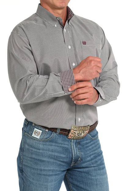 Cinch Men’s Tencel Mulberry & Olive Microstripe Western Shirt Men’s Western