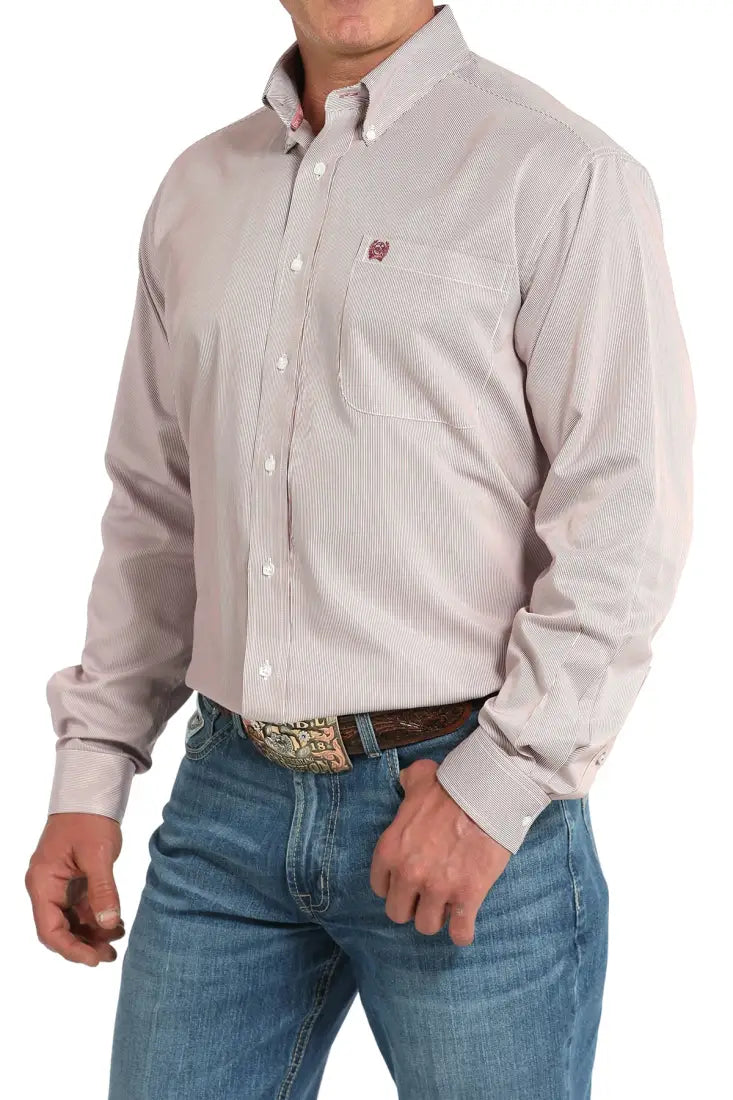 Cinch Men’s Tencel Pink Salmon Microstripe Western Shirt Men’s Western