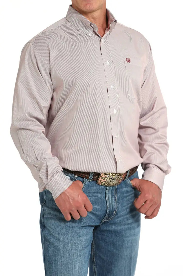 Cinch Men’s Tencel Pink Salmon Microstripe Western Shirt Men’s Western
