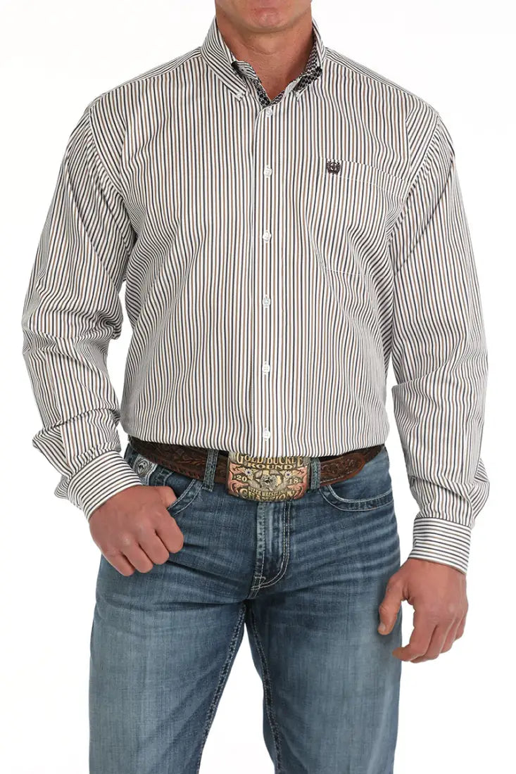 Cinch Men’s Tencel Purple & Gold Pinstriped Western Shirt Men’s Western