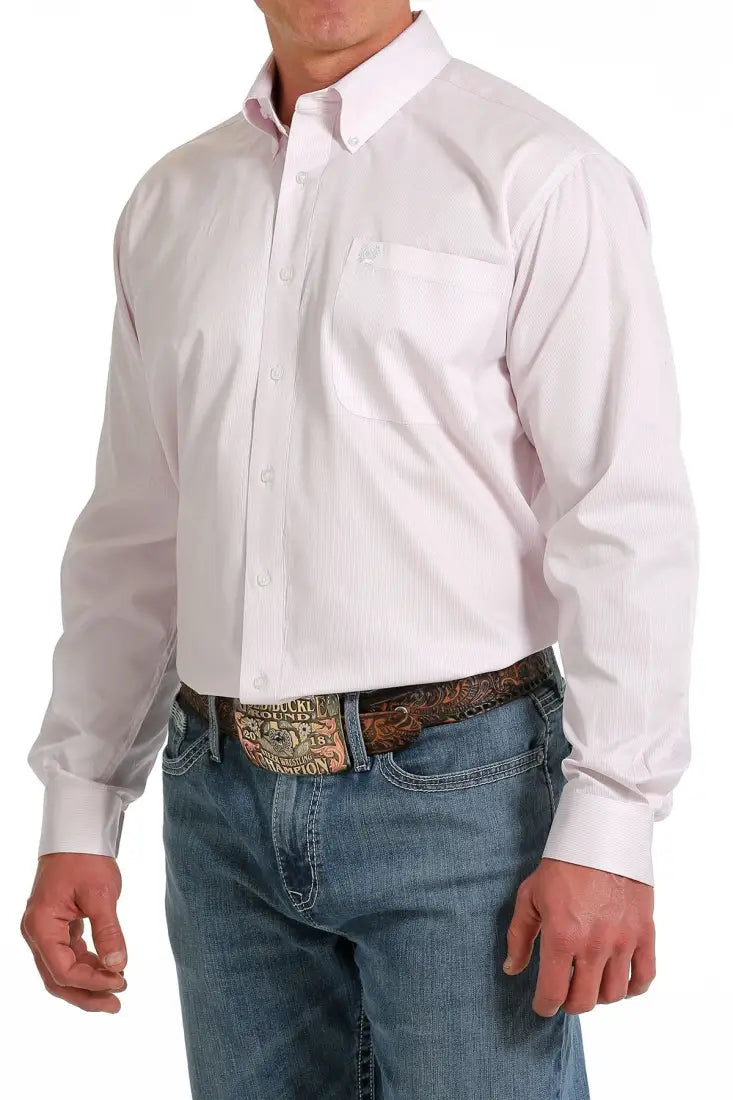 Cinch Men’s Tencel White & Pink Pinstripe Western Shirt Men’s Western