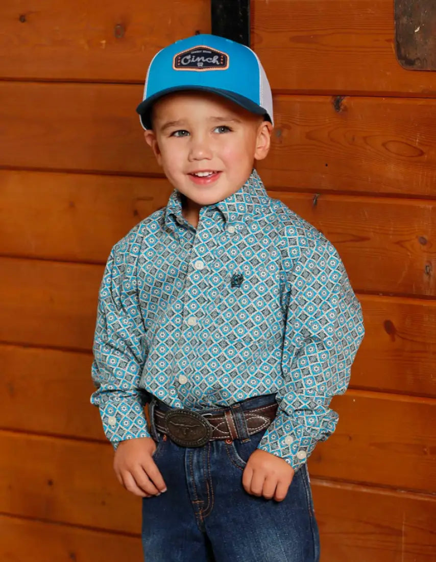 Cinch Toddler Boy’s Blue Diamond Print Western Boy’s Toddler Top