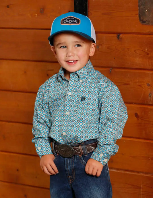 Cinch Toddler Boy’s Blue Diamond Print Western Boy’s Toddler Top
