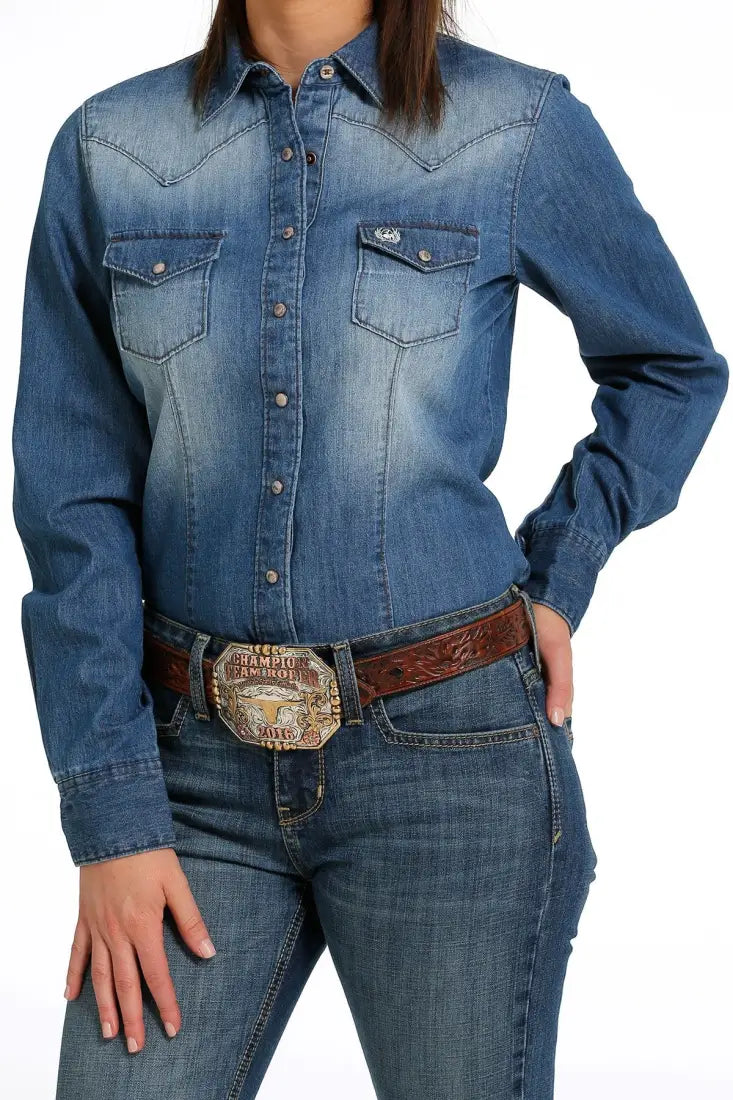 Cinch Women’s Dark Stonewash Denim Western Shirt Women’s Western
