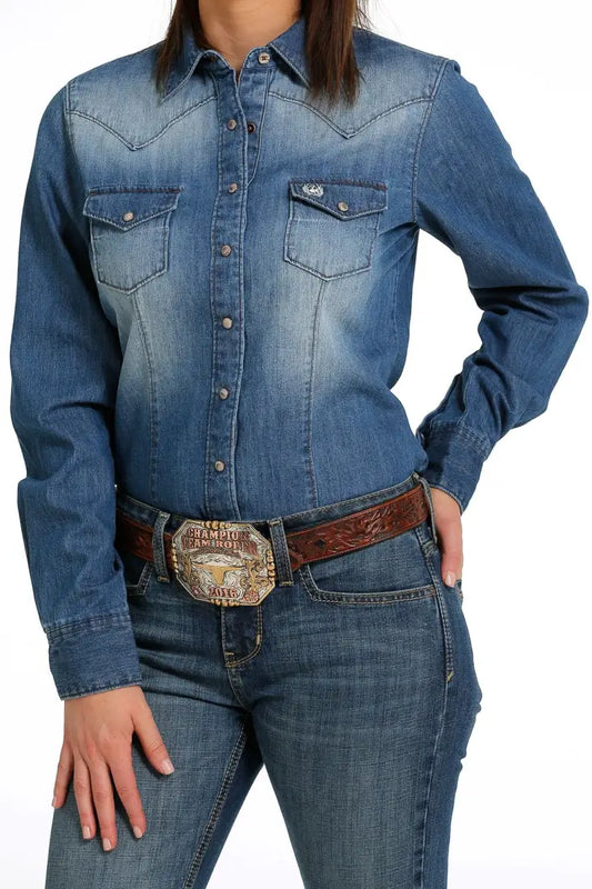 Cinch Women’s Dark Stonewash Denim Western Shirt Women’s Western
