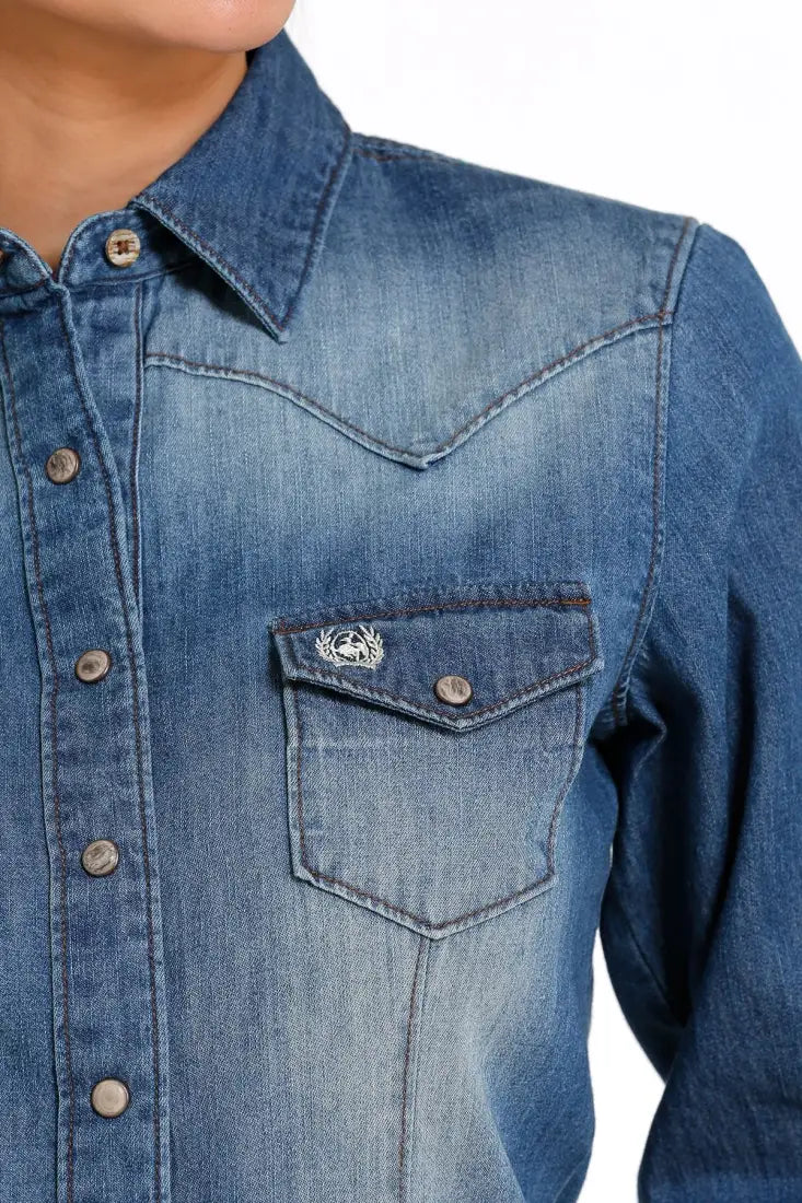 Cinch Women’s Dark Stonewash Denim Western Shirt XSmall Women’s Western