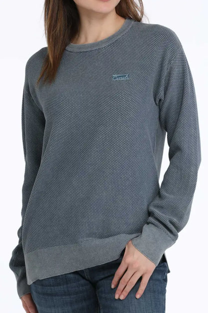 Cinch Women’s Light Blue Acid Waffle Woven Sweater XSmall Women’s Pullover