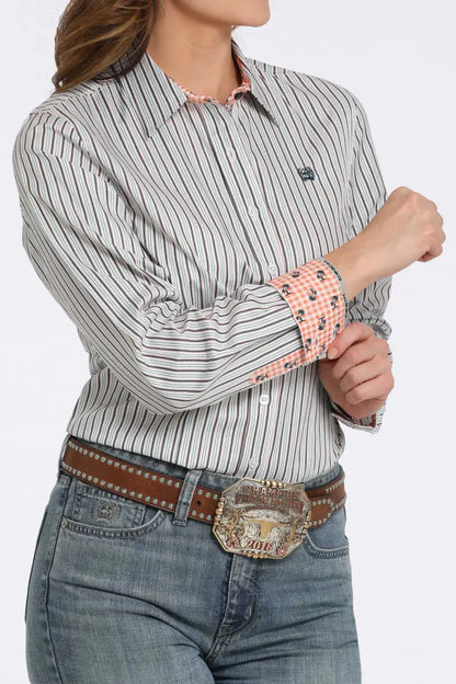 Cinch Women’s Navy & Coral Stripe Tencel Western Shirt Women’s Western