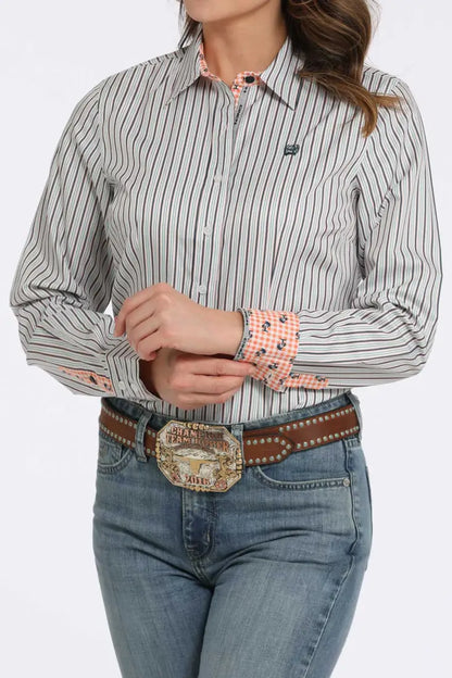 Cinch Women’s Navy & Coral Stripe Tencel Western Shirt Women’s Western