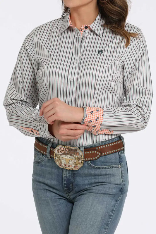 Cinch Women’s Navy & Coral Stripe Tencel Western Shirt Women’s Western