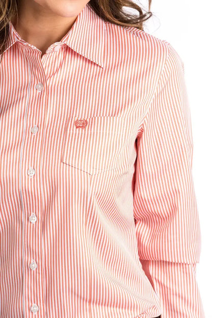 Cinch Women’s Tencel Coral Pinstripe Western Shirt XSmall Women’s Western
