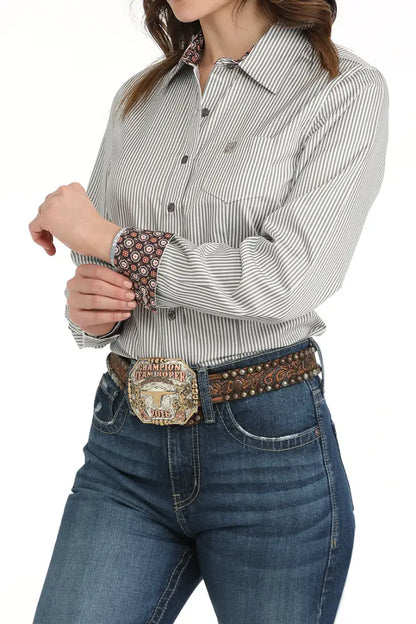 Cinch Women’s Tencel Gray Pinstripe Western Shirt Women’s Western