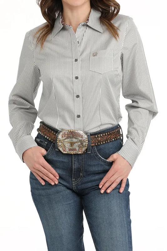 Cinch Women’s Tencel Gray Pinstripe Western Shirt Women’s Western