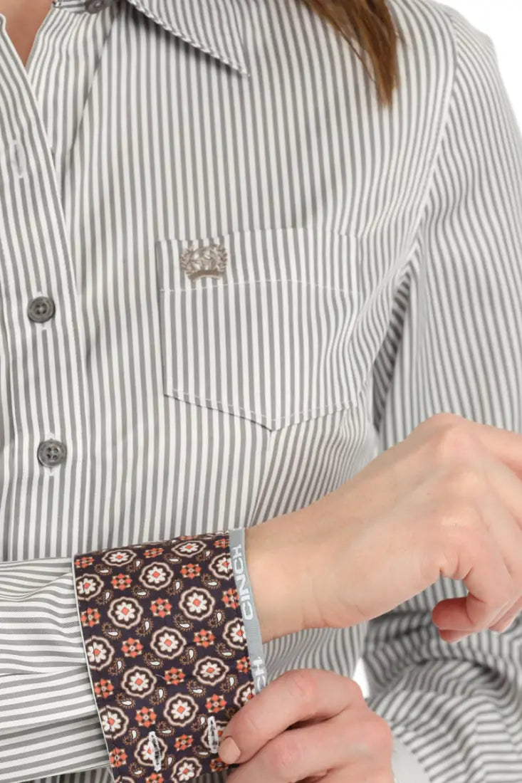 Cinch Women’s Tencel Gray Pinstripe Western Shirt XSmall Women’s Western