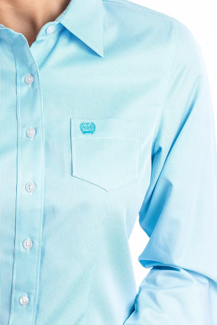 Cinch Women’s Tencel Light Blue MicroStripe Western Shirt XSmall Women’s Western