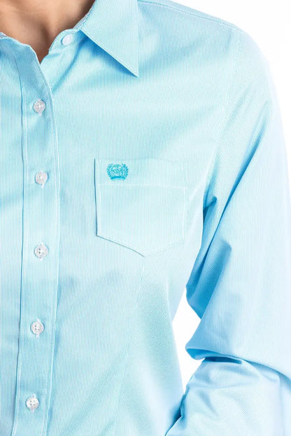 Cinch Women’s Tencel Light Blue MicroStripe Western Shirt XSmall Women’s Western
