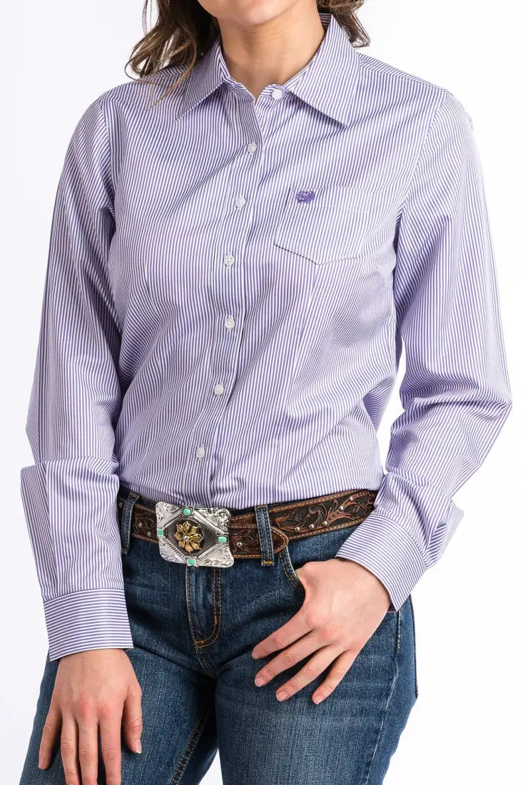 Cinch Women’s Tencel Purple Pinstripe Western Shirt Women’s Western