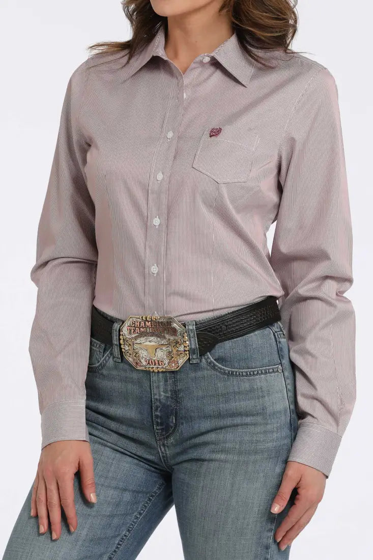Cinch Women’s Tencel Salmon Pink MicroStripe Western Shirt Women’s Western
