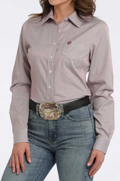Cinch Women’s Tencel Salmon Pink MicroStripe Western Shirt Women’s Western