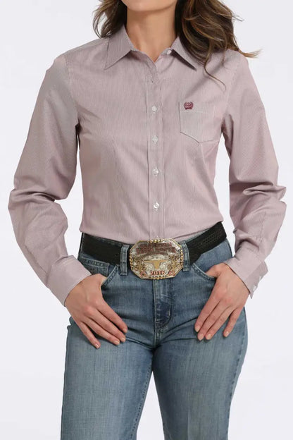 Cinch Women’s Tencel Salmon Pink MicroStripe Western Shirt Women’s Western
