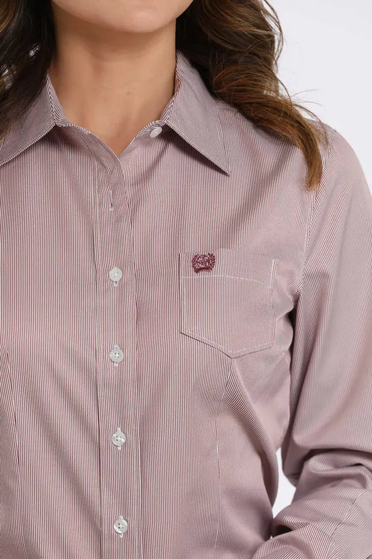 Cinch Women’s Tencel Salmon Pink MicroStripe Western Shirt XSmall Women’s Western