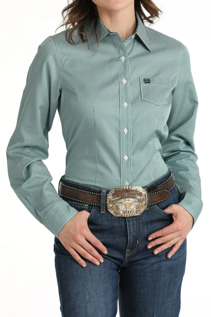 Cinch Women’s Tencel Teal & Black MircoStripe Western Shirt Women’s Western