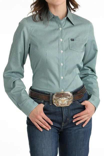 Cinch Women’s Tencel Teal & Black MircoStripe Western Shirt Women’s Western