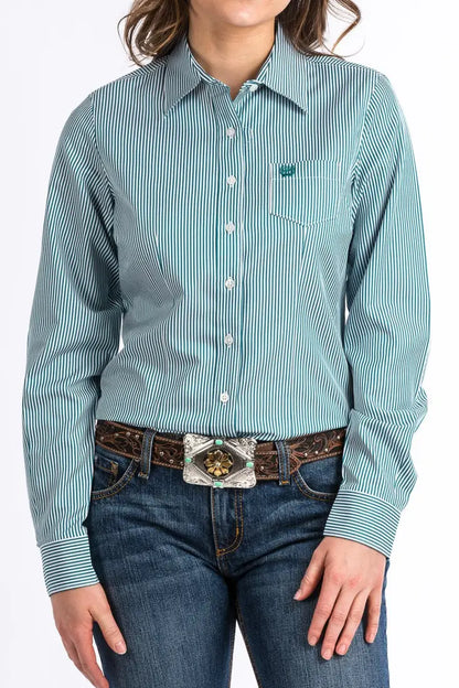 Cinch Women’s Tencel Teal Pinstripe Western Shirt Women’s Western