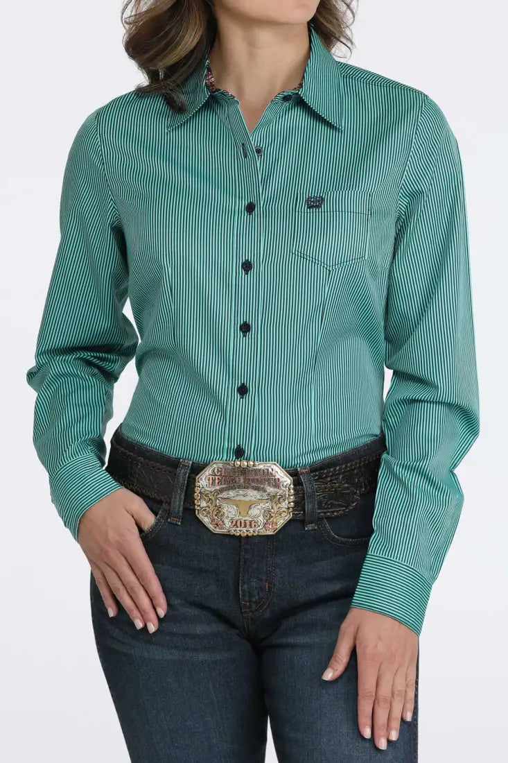 Cinch Women’s Tencel Turquoise & Navy Stripe Western Shirt Women’s Western