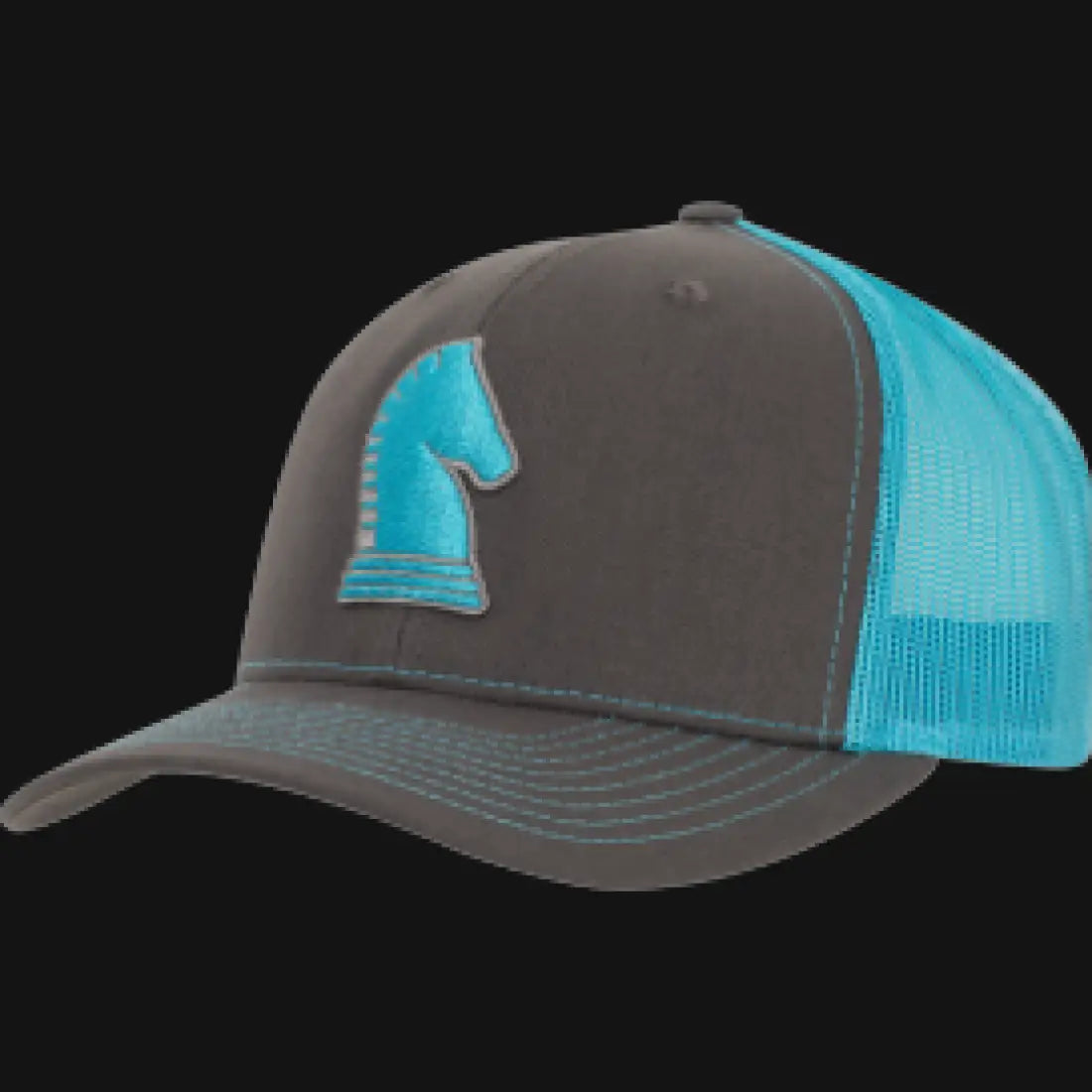 Classic Equine 3D Logo Trucker Snapback Cap Charcoal-Neon Blue Hats