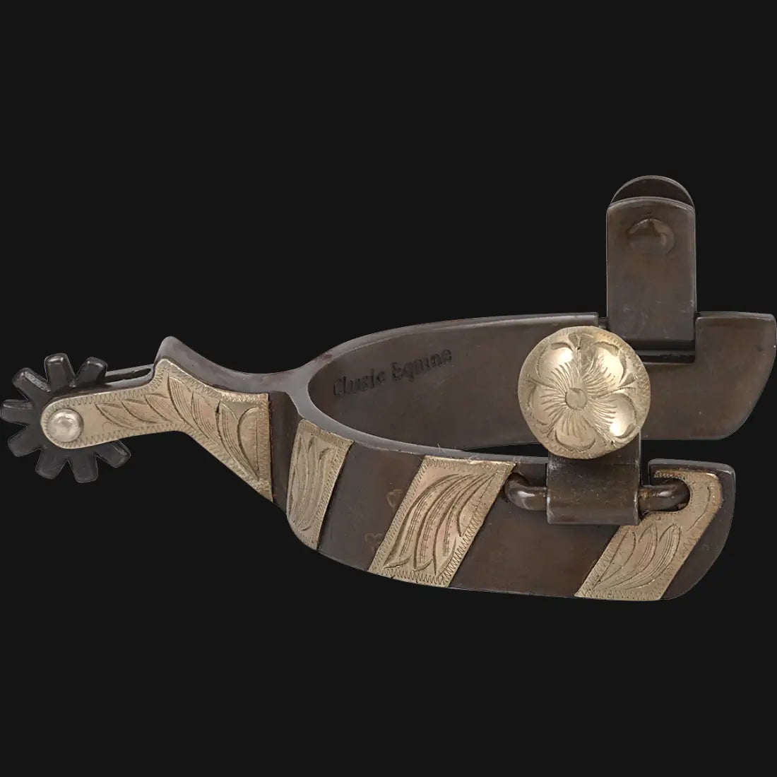 1" band, 2" shank. Weighted to remain in place on your boot heel. Great all around performance spur desined with classic cowboy style.