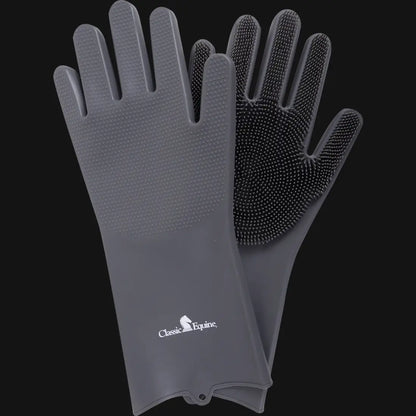 Classic Equine Grooming Wash Gloves Grey Grooming Accessory