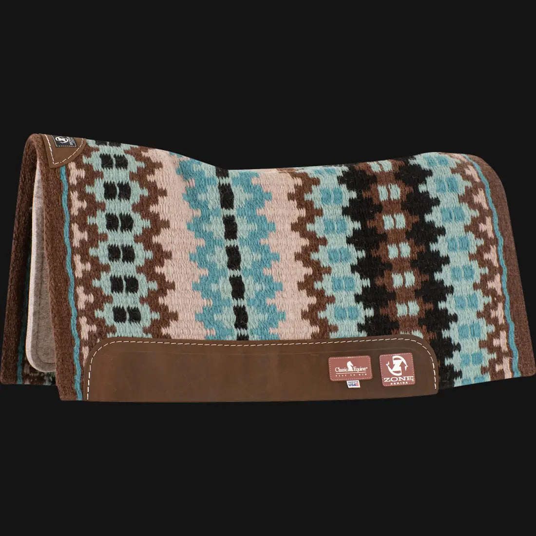 Classic Equine Wool Blanket Top Zone™ Saddle Pad Chestnut/Turquoise / 32’’ X 34’’ / 3/4’’ Saddle Pad
