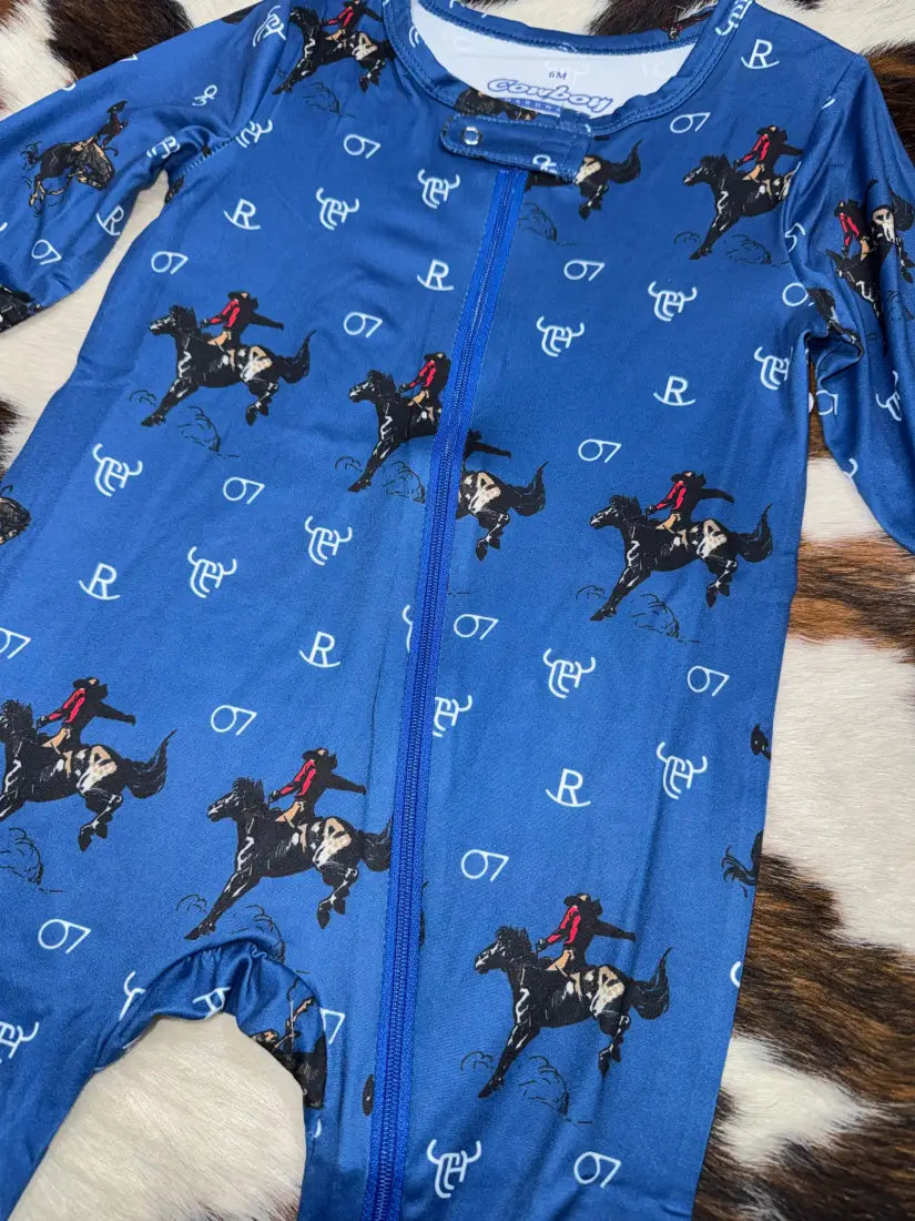Cowboy Hardware Infant Blue Vintage Bronc Romper 6M Boy’s Infant