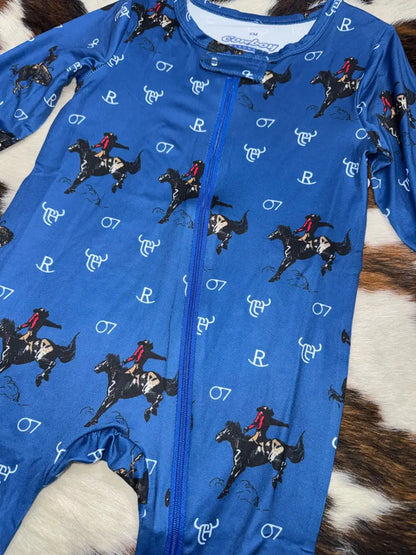 Cowboy Hardware Infant Blue Vintage Bronc Romper 6M Boy’s Infant