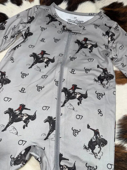 Cowboy Hardware Infant Gray Vintage Bronc Romper 6M Boy’s Infant