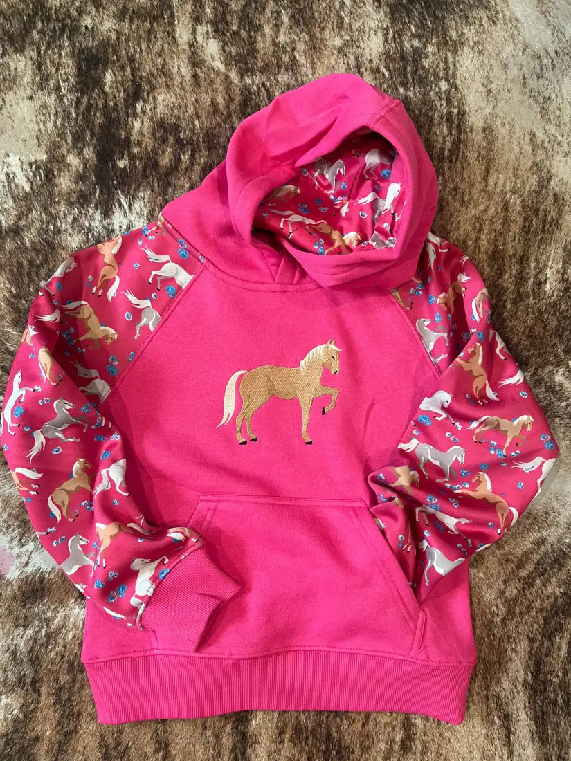 Cowgirl Hardware Girl’s Pink Horse Hoodie XSmall Girl’s Pullover