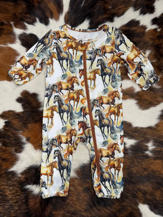 Cowgirl Hardware Infant Toned Natural Wild Horse Romper Girl’s Infant