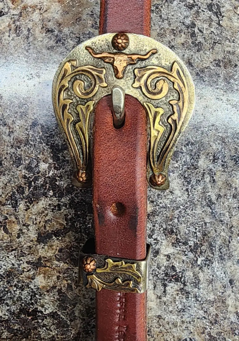 Cowperson Tack Browband Headstall Browband Headstall / Gold Scroll Longhorn Headstall