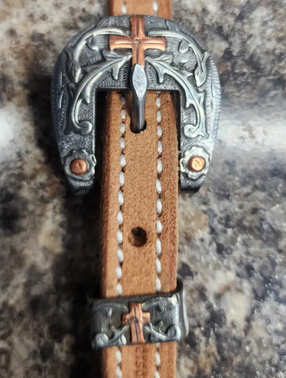 Cowperson Tack Browband Headstall - Roughout Browband Headstall / Cross & Vine Headstall