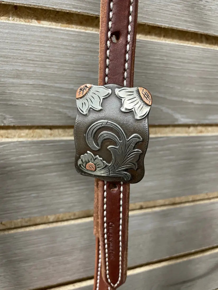 Cowperson Tack Double Stitched One Ear Headstall One Ear Headstall / Silver Copper Flowers Headstall