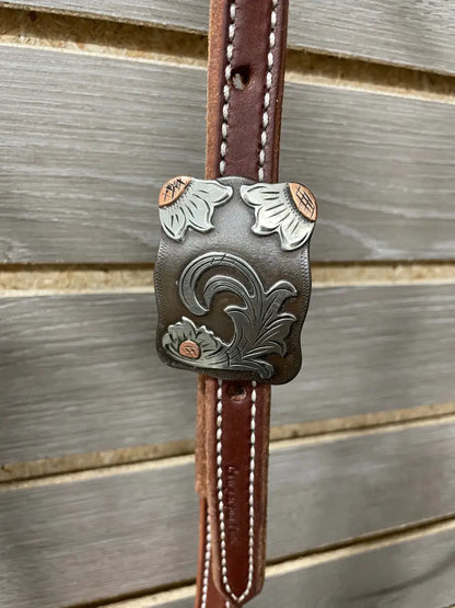 Cowperson Tack Double Stitched One Ear Headstall One Ear Headstall / Silver Copper Flowers Headstall