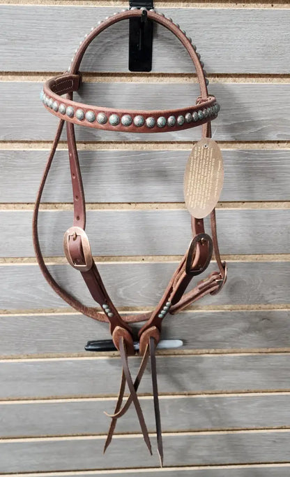 Cowperson Tack Turquoise Patina Dots Tack Set Browband Headstall / Harness Tack Set
