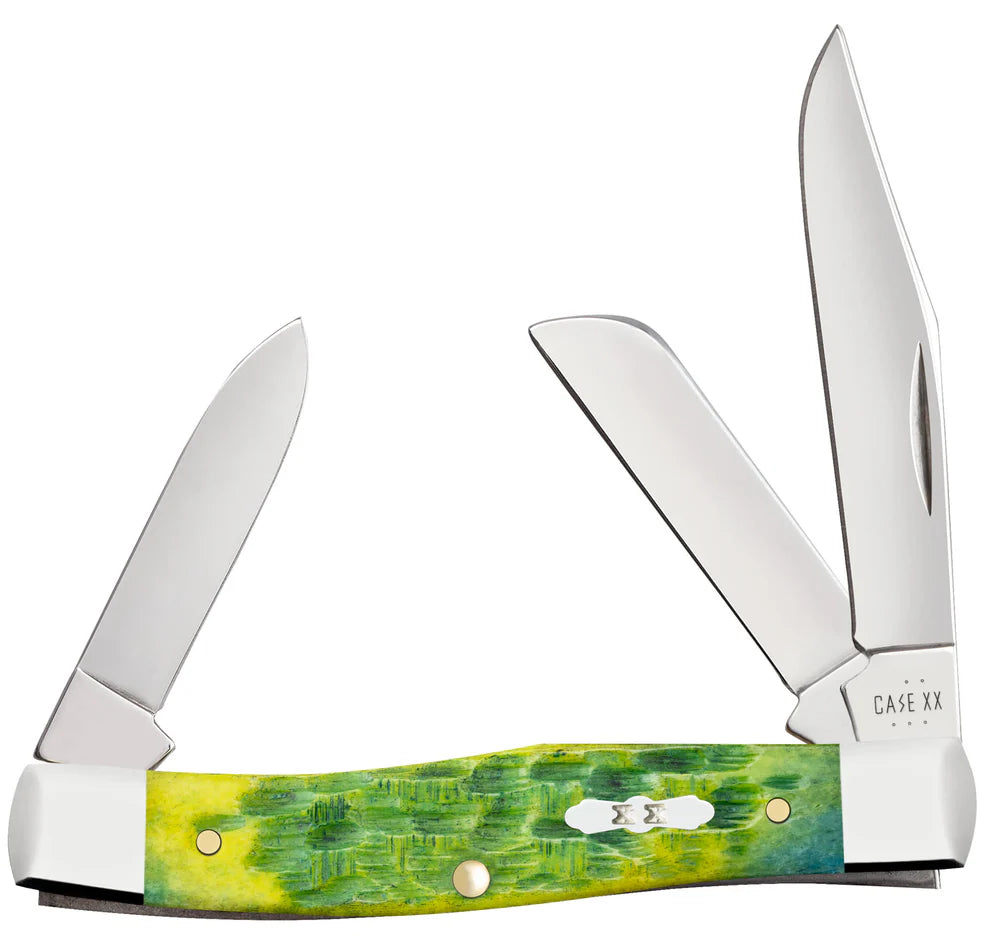 Case Peach Seed Jig Green Apple Bone Medium Stockman Knife