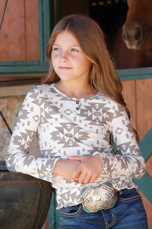 Cruel Girl’s Aztec Henley Long Sleeve T-Shirt Girl’s T-Shirt