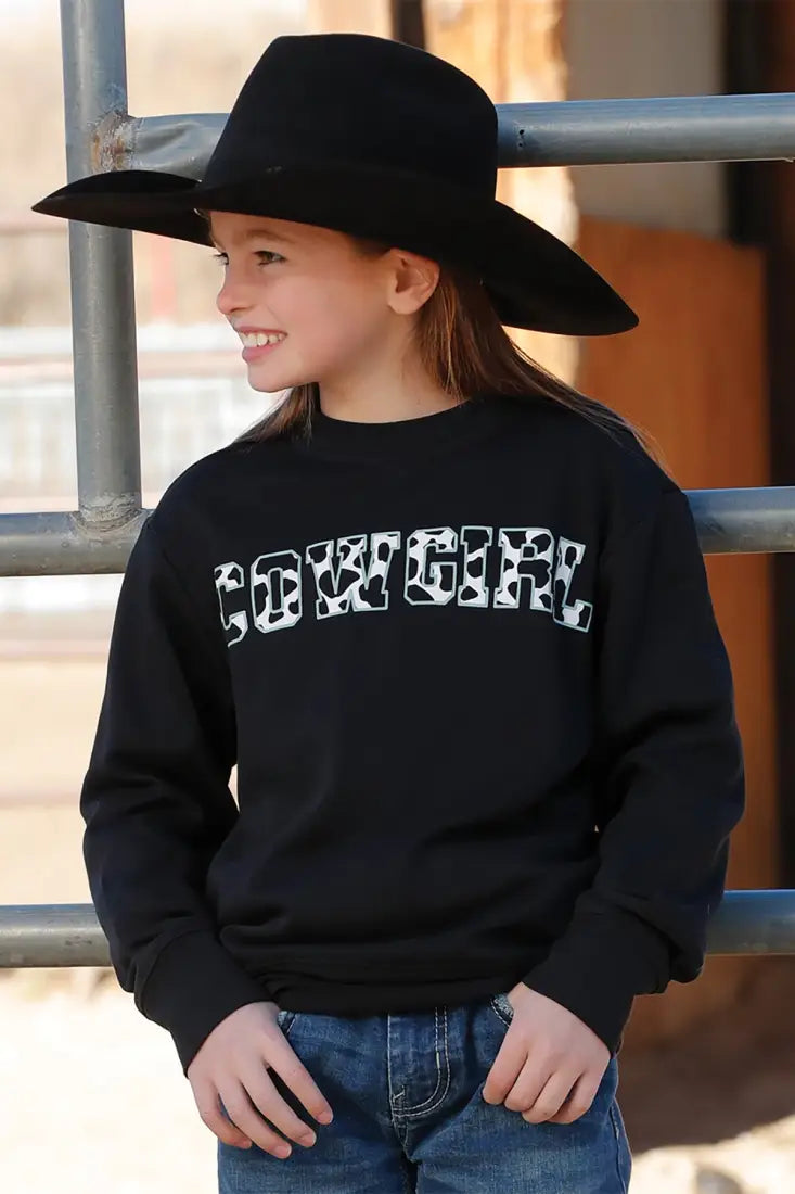 Cruel Girl’s Black Cow Print Cowgirl Pullover XSmall Girl’s Pullover