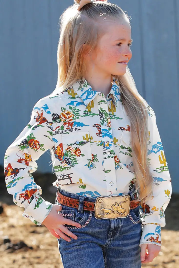 Cruel Girl’s Cream Western Desert Scene Western Shirt Girl’s Western