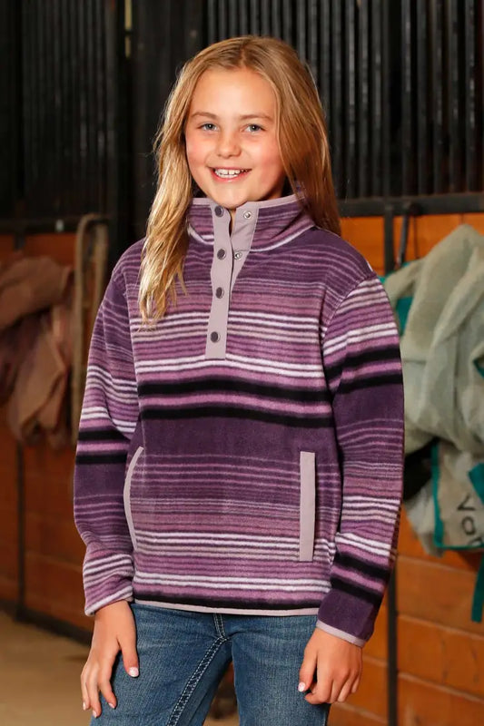 Cruel Girl’s Purple Stripe 1/4 Button Fleece Pullover Girl’s Pullover
