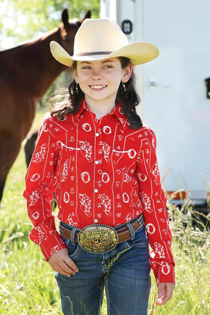 Cruel Girl’s Red Cattle Brands Western Shirt XSmall Girl’s Western
